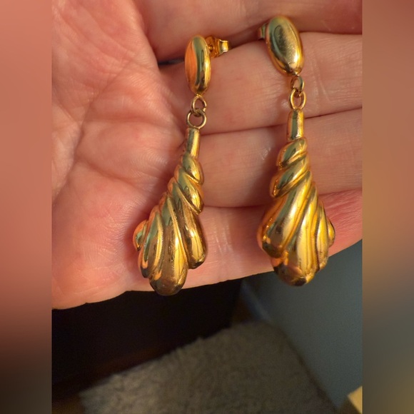 Vintage Italian Vermeil Earrings – 925 Sterling Silver Gold Plated Drop Design - Picture 4 of 5